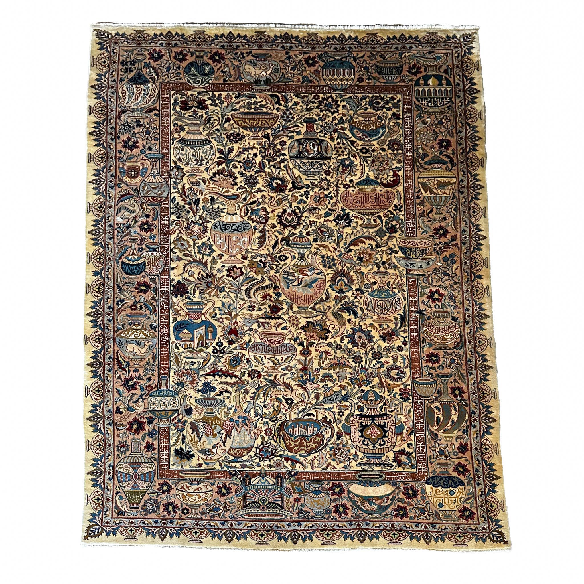 Kaschmar Teppich ca. 150 × 100 cm – creme/beige/blau & detailreich