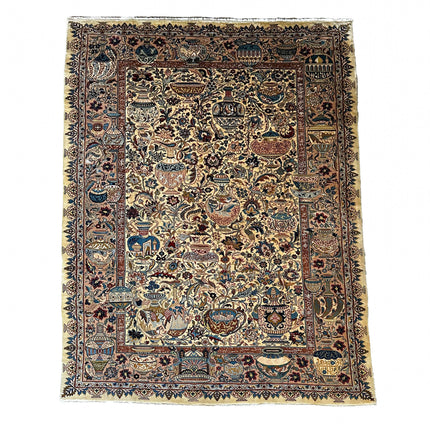 Kaschmar Teppich ca. 150 × 100 cm – creme/beige/blau & detailreich