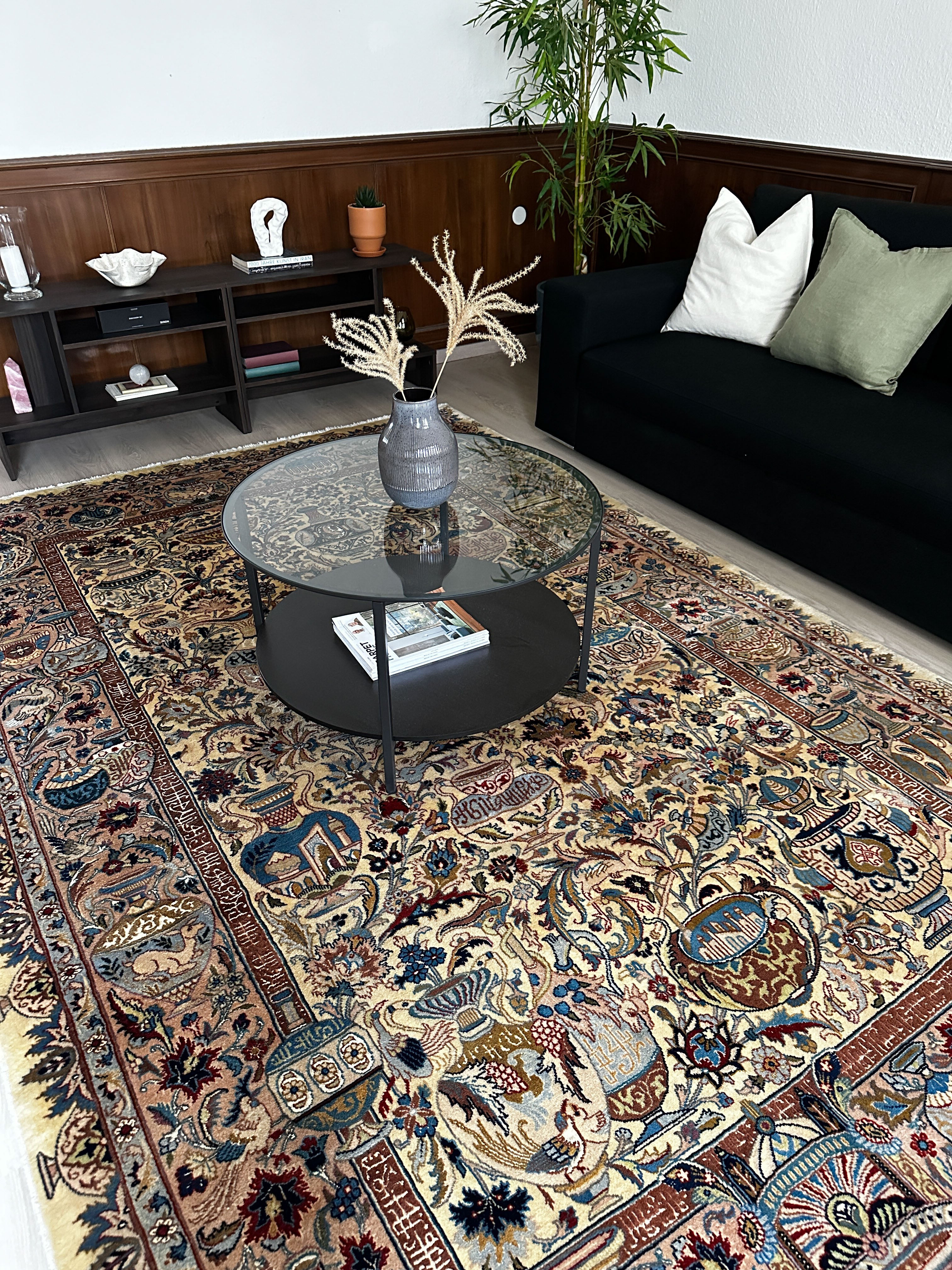 Kaschmar Teppich ca. 150 × 100 cm – creme/beige/blau & detailreich