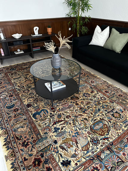 Kaschmar Teppich ca. 150 × 100 cm – creme/beige/blau & detailreich
