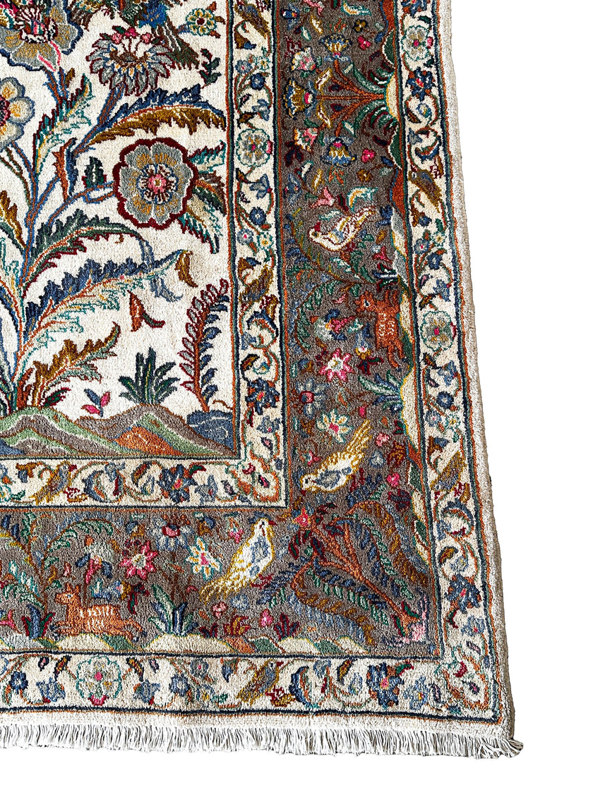 Keschan Teppich ca. 300 × 200 cm – creme/oliv & floral