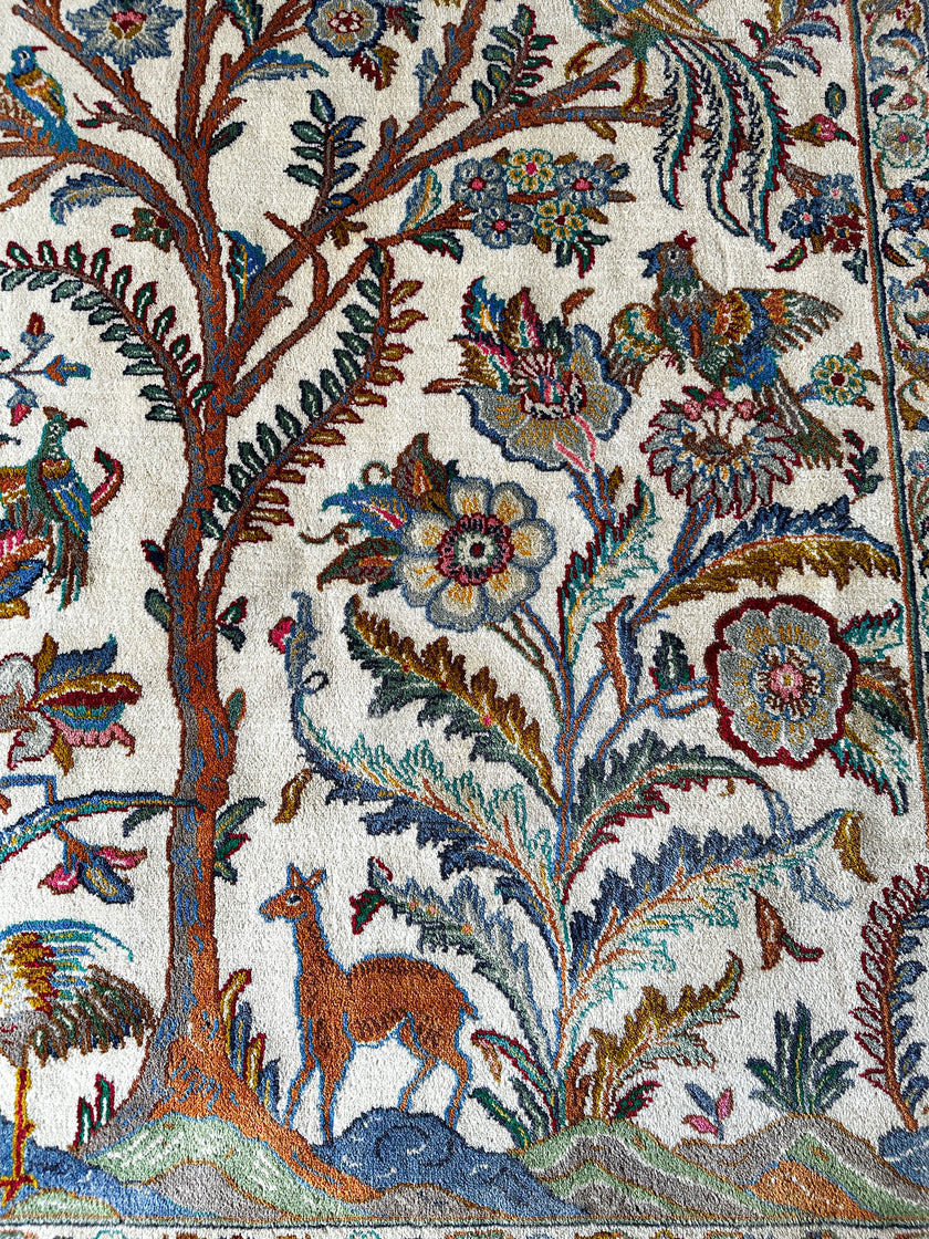 Keschan Teppich ca. 300 × 200 cm – creme/oliv & floral