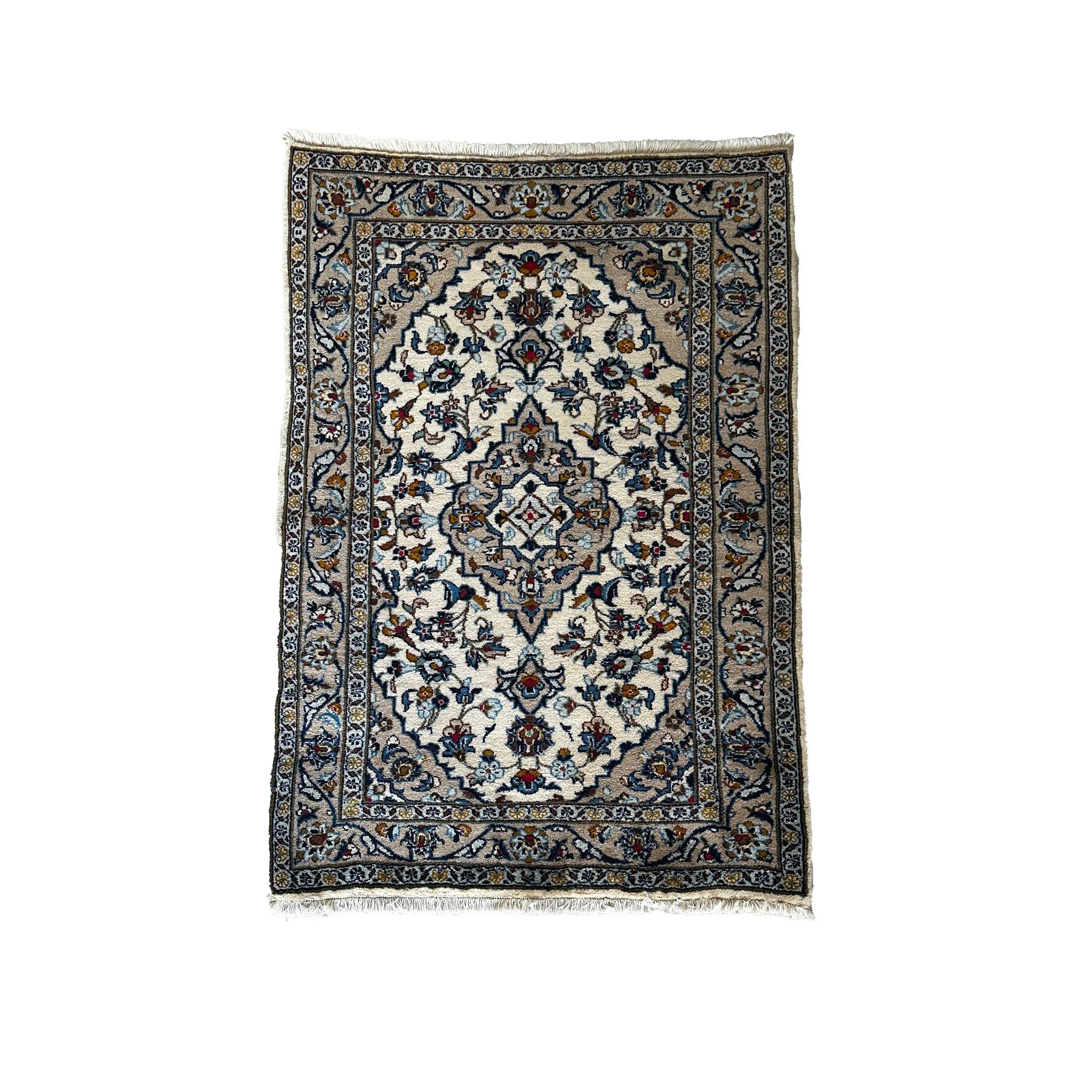 Keschan Teppich ca. 150 × 100 cm – creme/blau & elegant