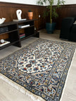Keschan Teppich ca. 150 × 100 cm – creme/blau & elegant