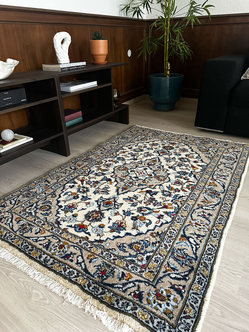Keschan Teppich ca. 150 × 100 cm – creme/blau & elegant
