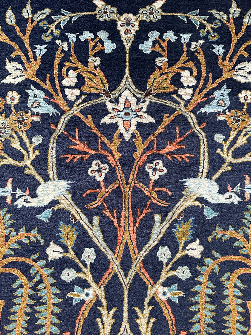Keschan Teppich ca. 150 × 100 cm – dunkelblau/creme & floral