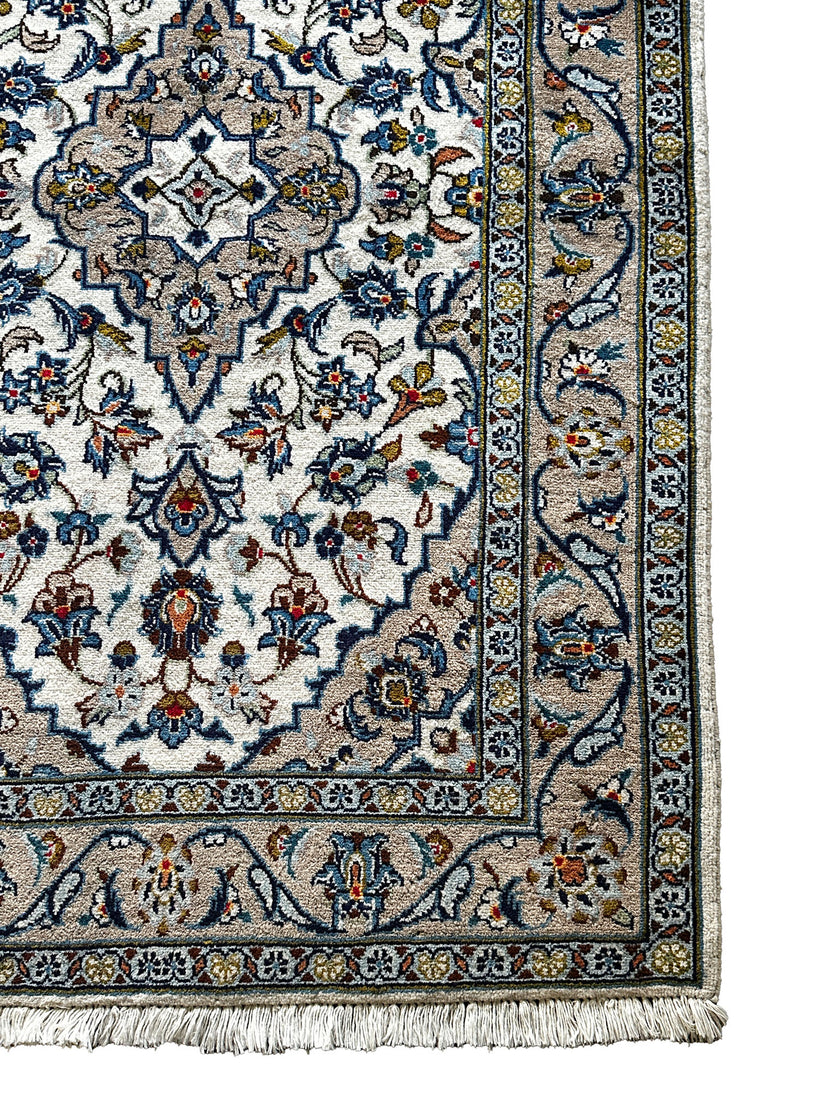 Keschan Teppich ca. 155 × 100 cm – creme, graubeige & blau