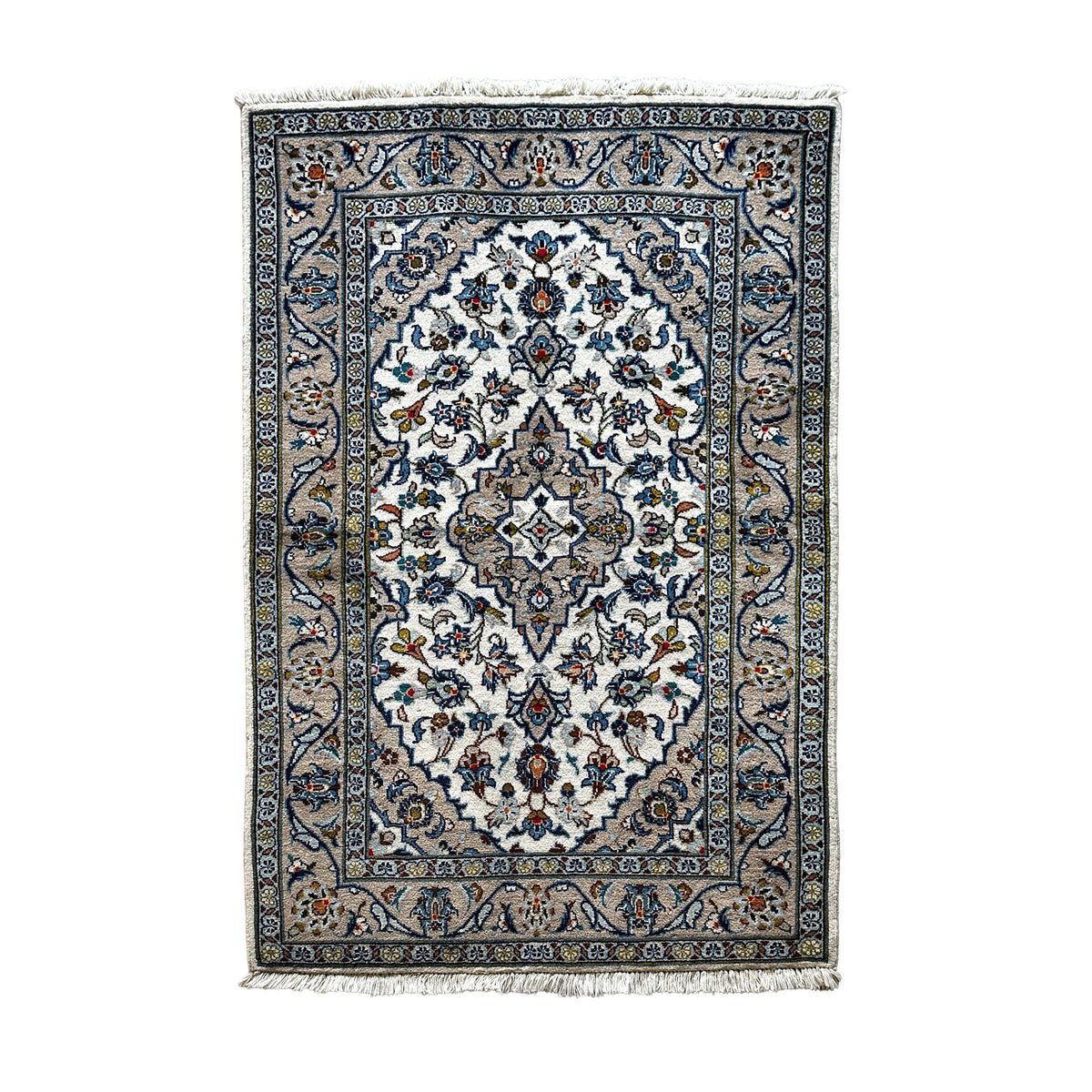 Keschan Teppich ca. 155 × 100 cm – creme, graubeige & blau