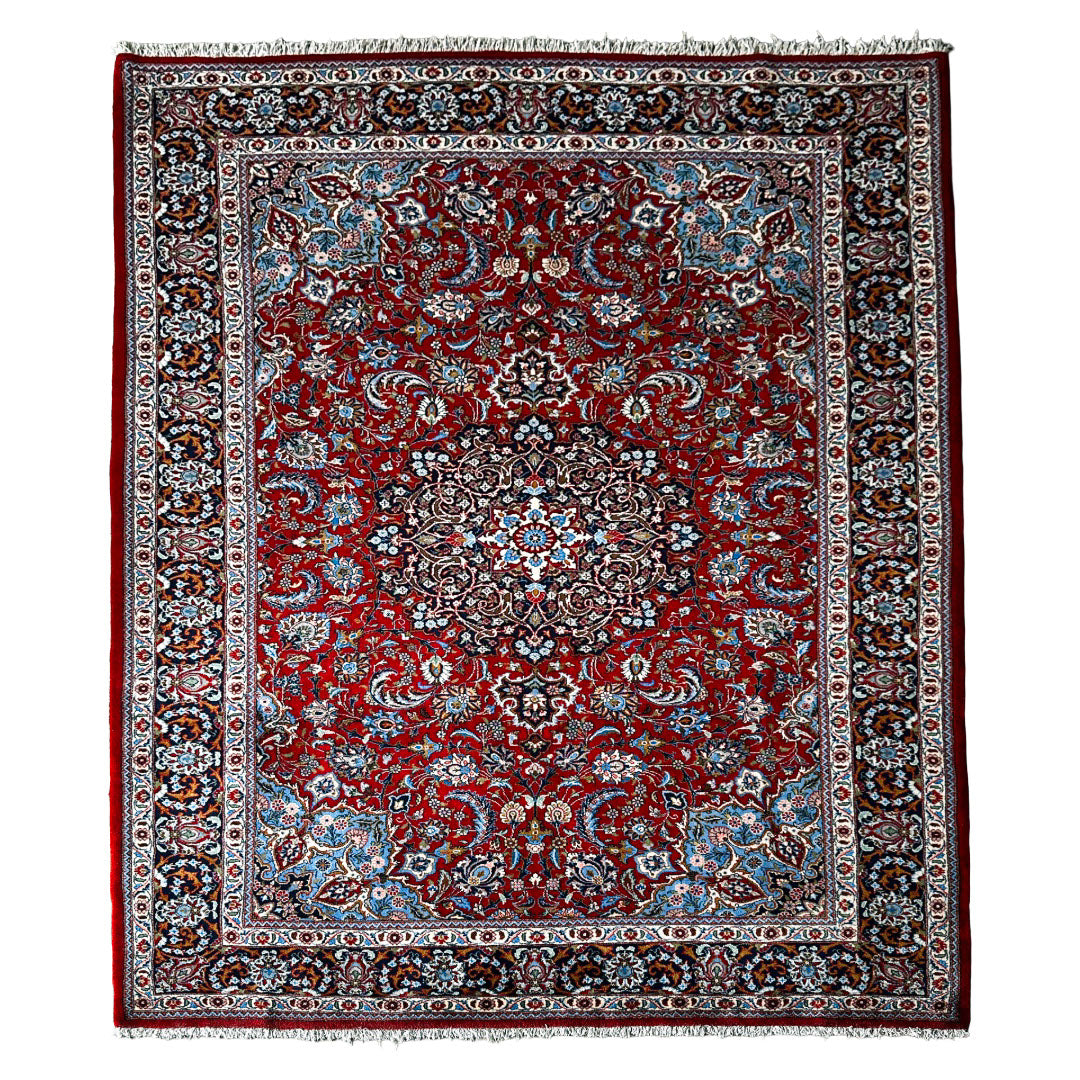 Malayer Teppich ca. 300 × 200 cm – rot/blau & ausdrucksstark