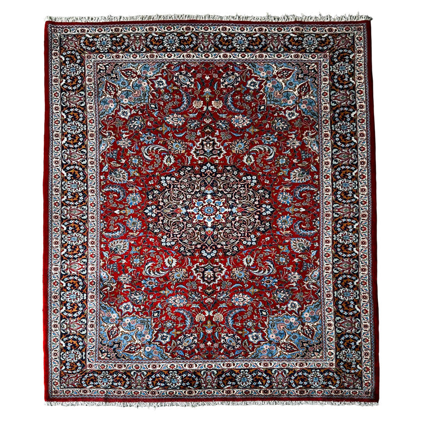 Malayer Teppich ca. 300 × 200 cm – rot/blau & ausdrucksstark