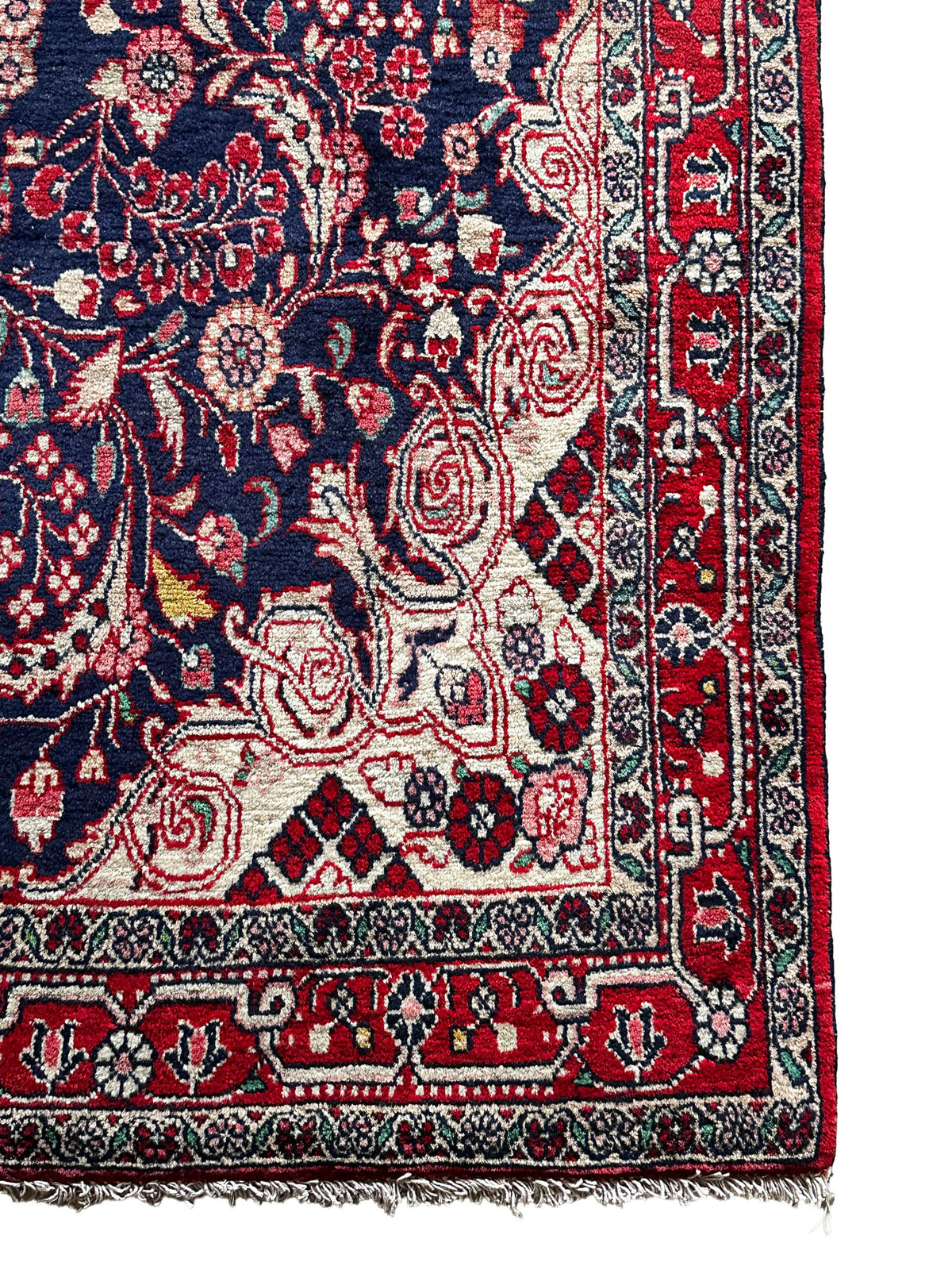 Malayer Teppich ca. 232 × 135 cm – dunkelblau & rot floral