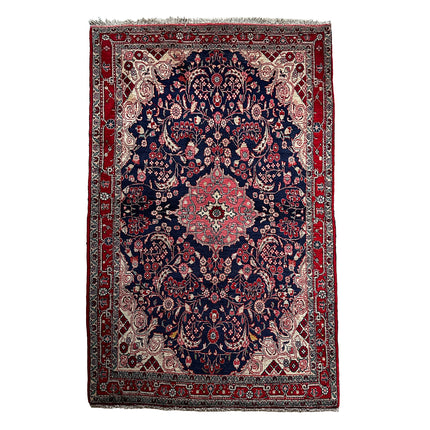 Malayer Teppich ca. 232 × 135 cm – dunkelblau & rot floral