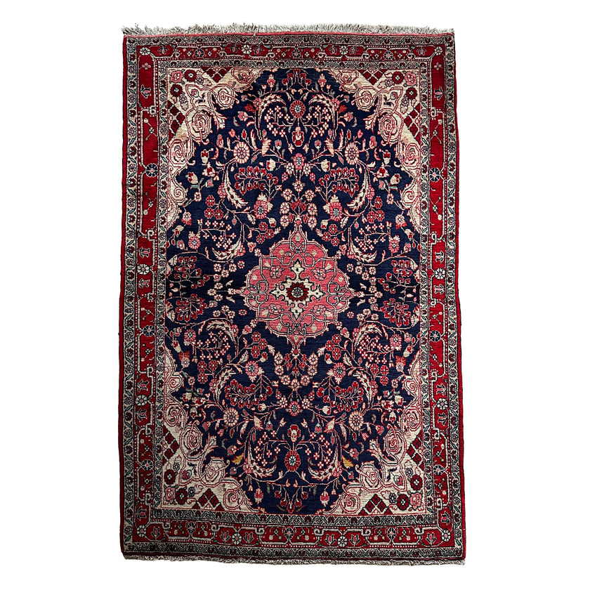Malayer Teppich ca. 232 × 135 cm – dunkelblau & rot floral