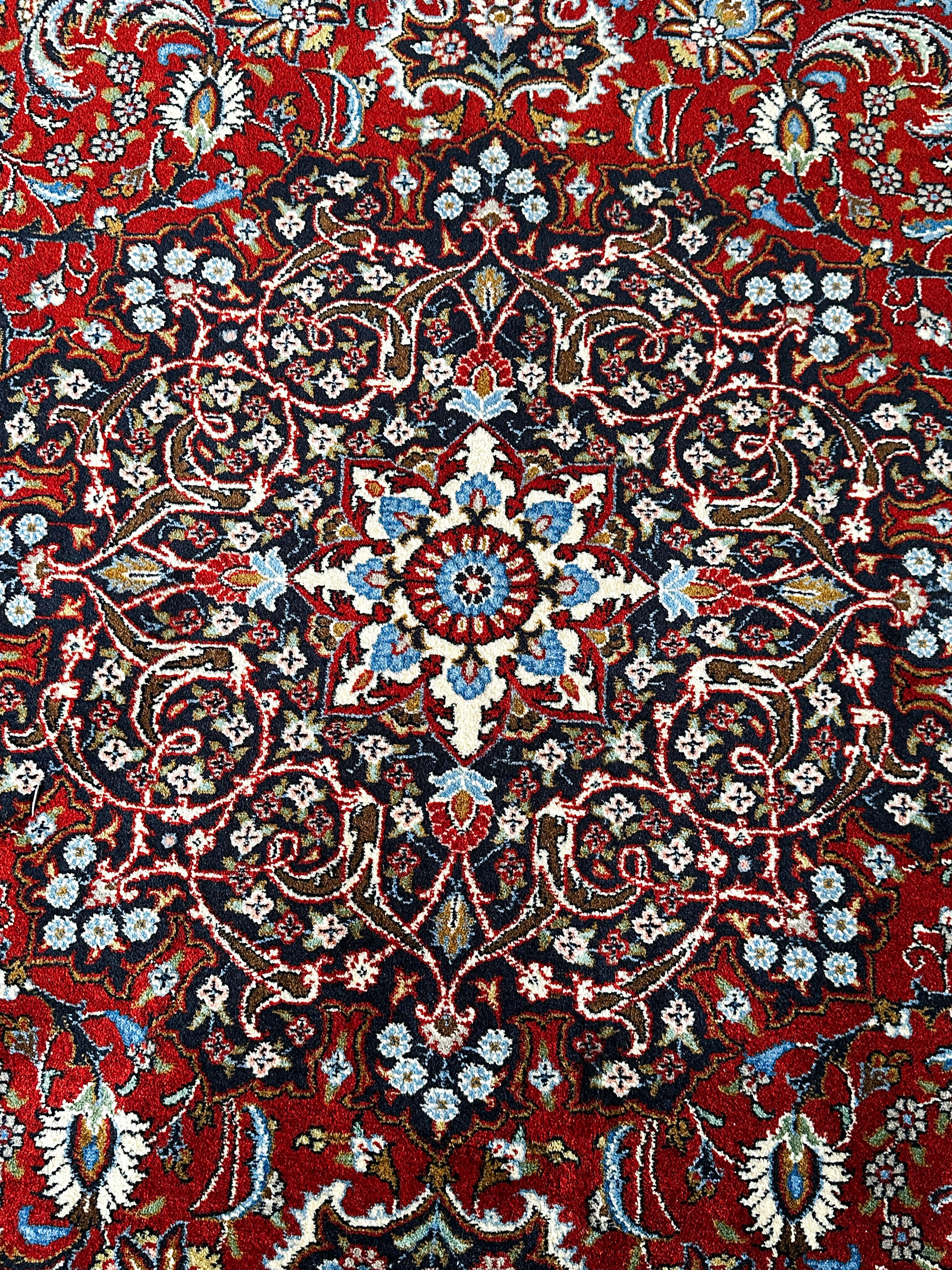Malayer Teppich ca. 300 × 200 cm – rot/blau & ausdrucksstark