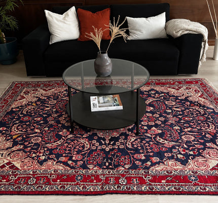 Malayer Teppich ca. 232 × 135 cm – dunkelblau & rot floral