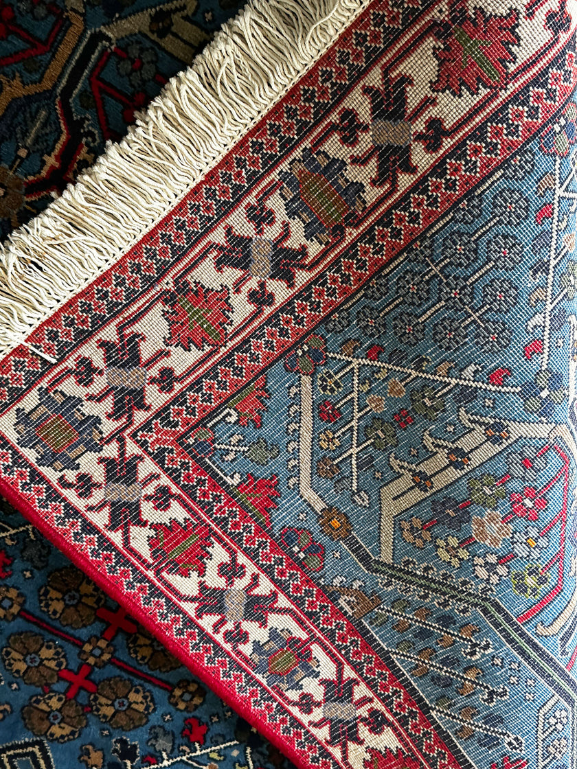 Meymey Teppich ca. 160 × 114 cm – blau, rot & geometrisch