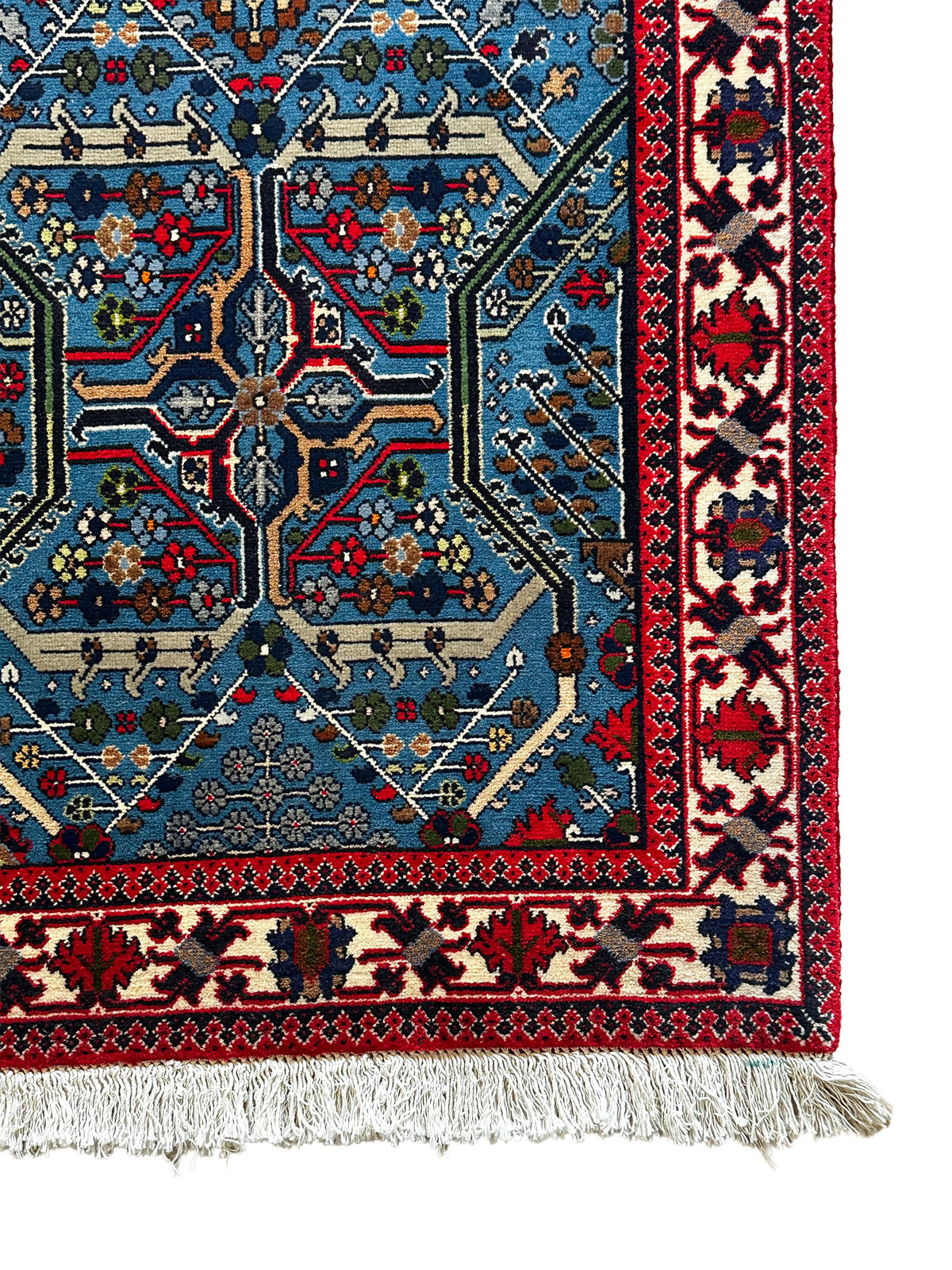 Meymey Teppich ca. 160 × 114 cm – blau, rot & geometrisch