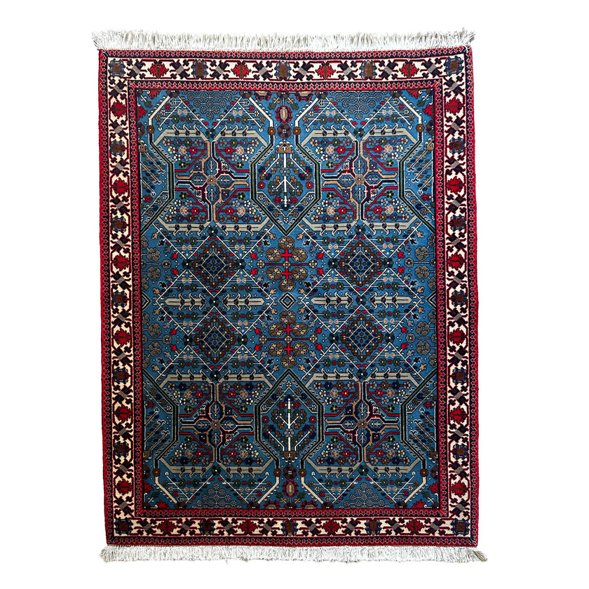Meymey Teppich ca. 160 × 114 cm – blau, rot & geometrisch