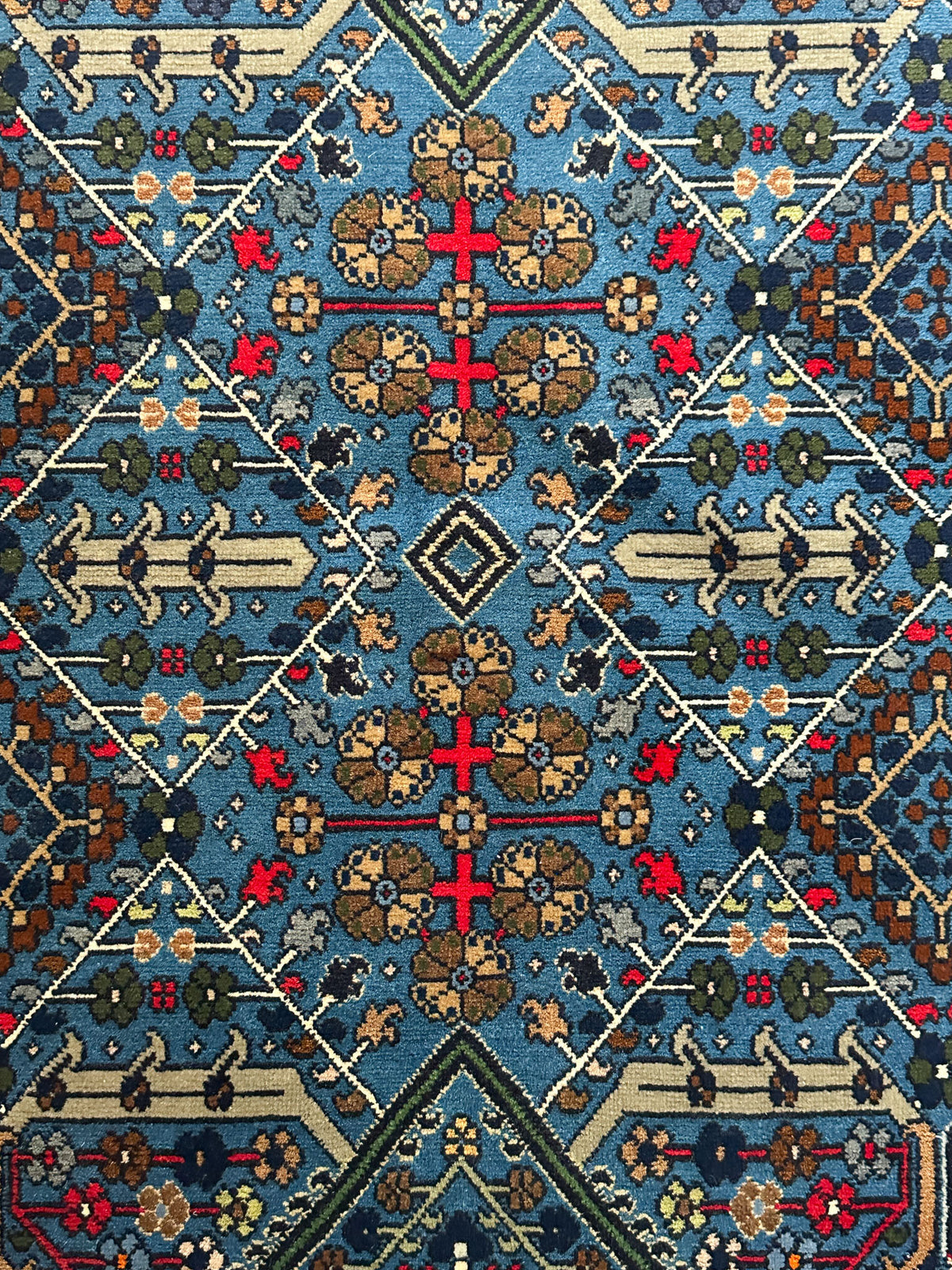 Meymey Teppich ca. 160 × 114 cm – blau, rot & geometrisch