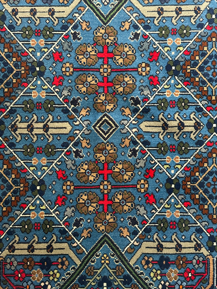 Meymey Teppich ca. 160 × 114 cm – blau, rot & geometrisch