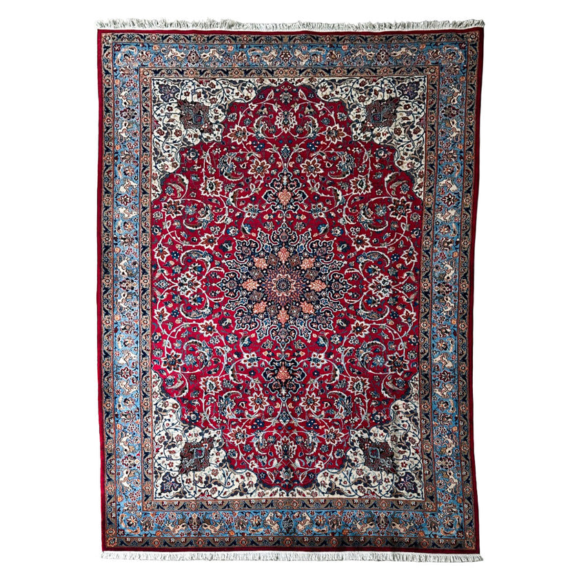 Moud Teppich ca. 300 × 200 cm – rot/hellblau & elegant