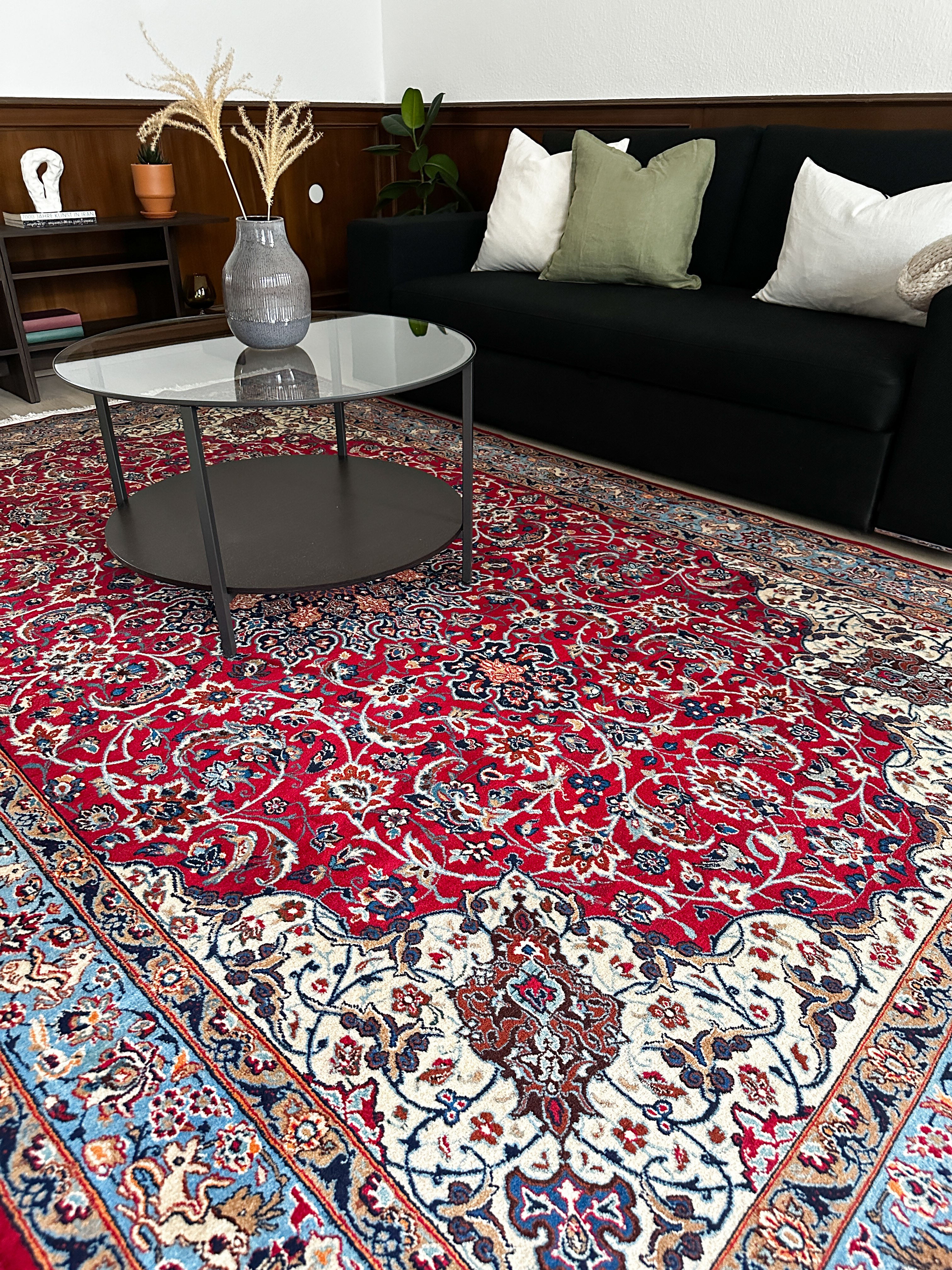 Moud Teppich ca. 300 × 200 cm – rot/hellblau & elegant
