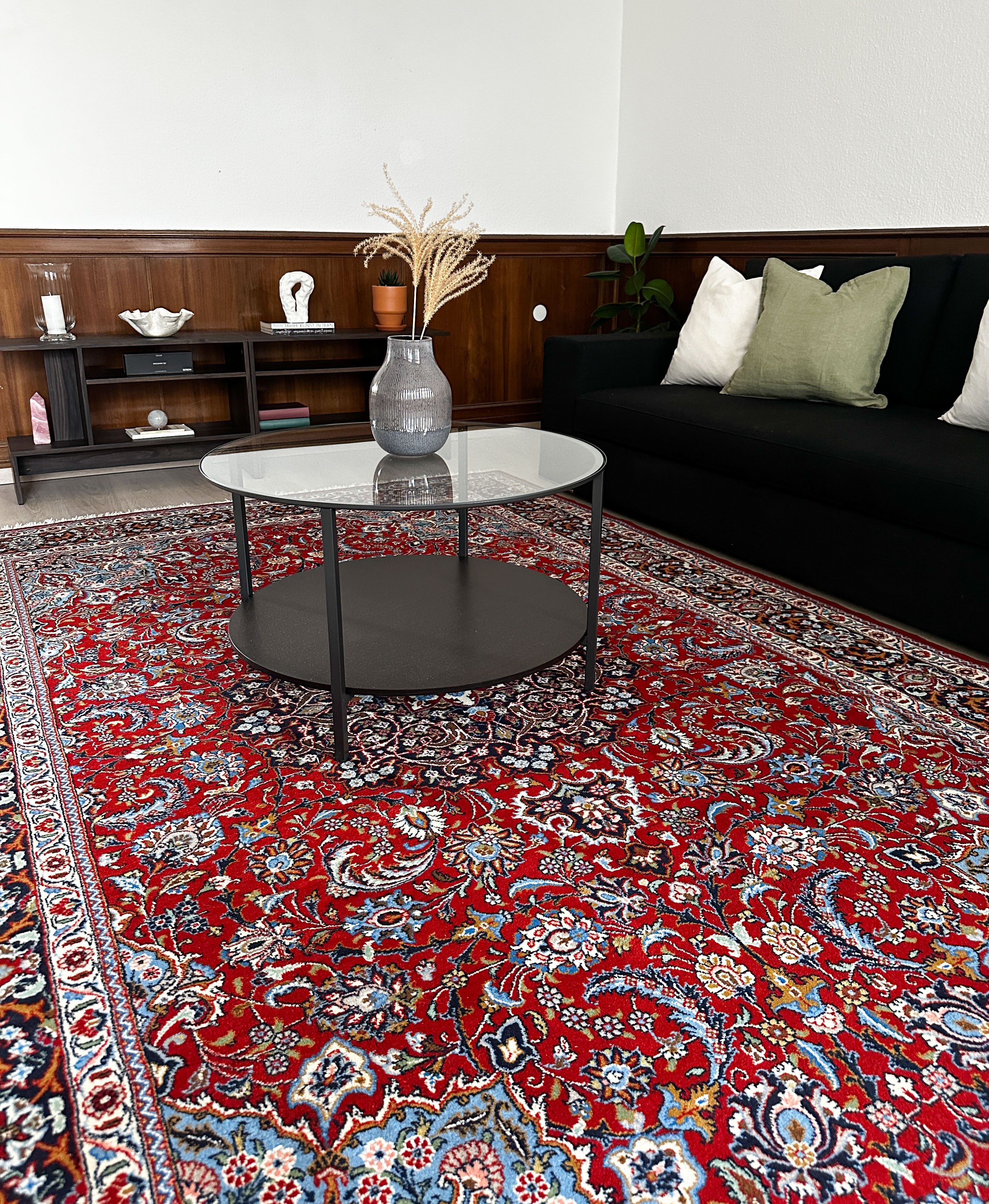 Malayer Teppich ca. 300 × 200 cm – rot/blau & ausdrucksstark