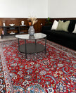 Malayer Teppich ca. 300 × 200 cm – rot/blau & ausdrucksstark