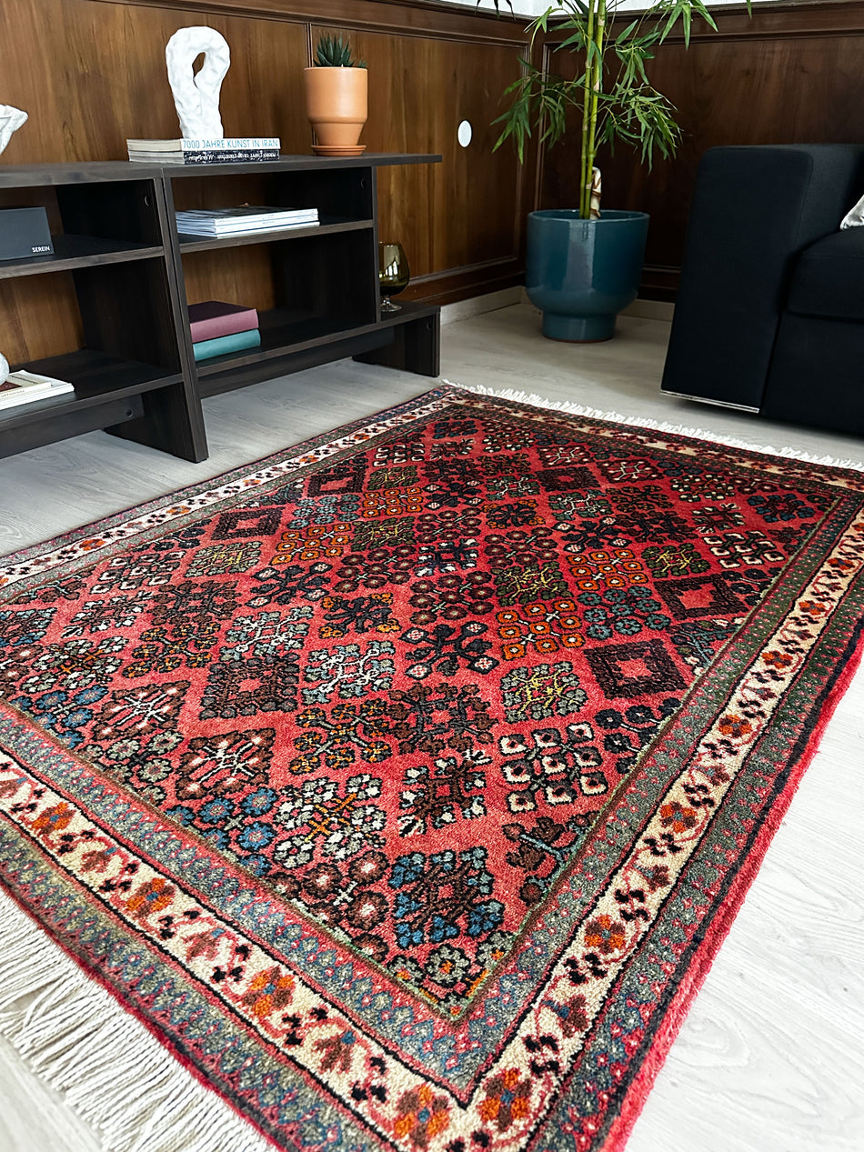 Mutschakar Teppich ca. 150 × 100 cm – rosa/grün & lebendig