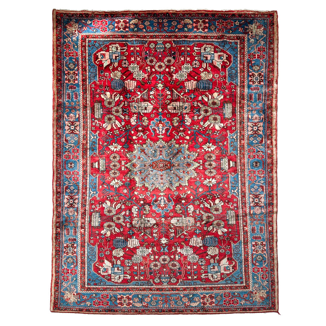Nahawand Teppich ca. 300 × 200 cm – rot/blau & ausdrucksstark