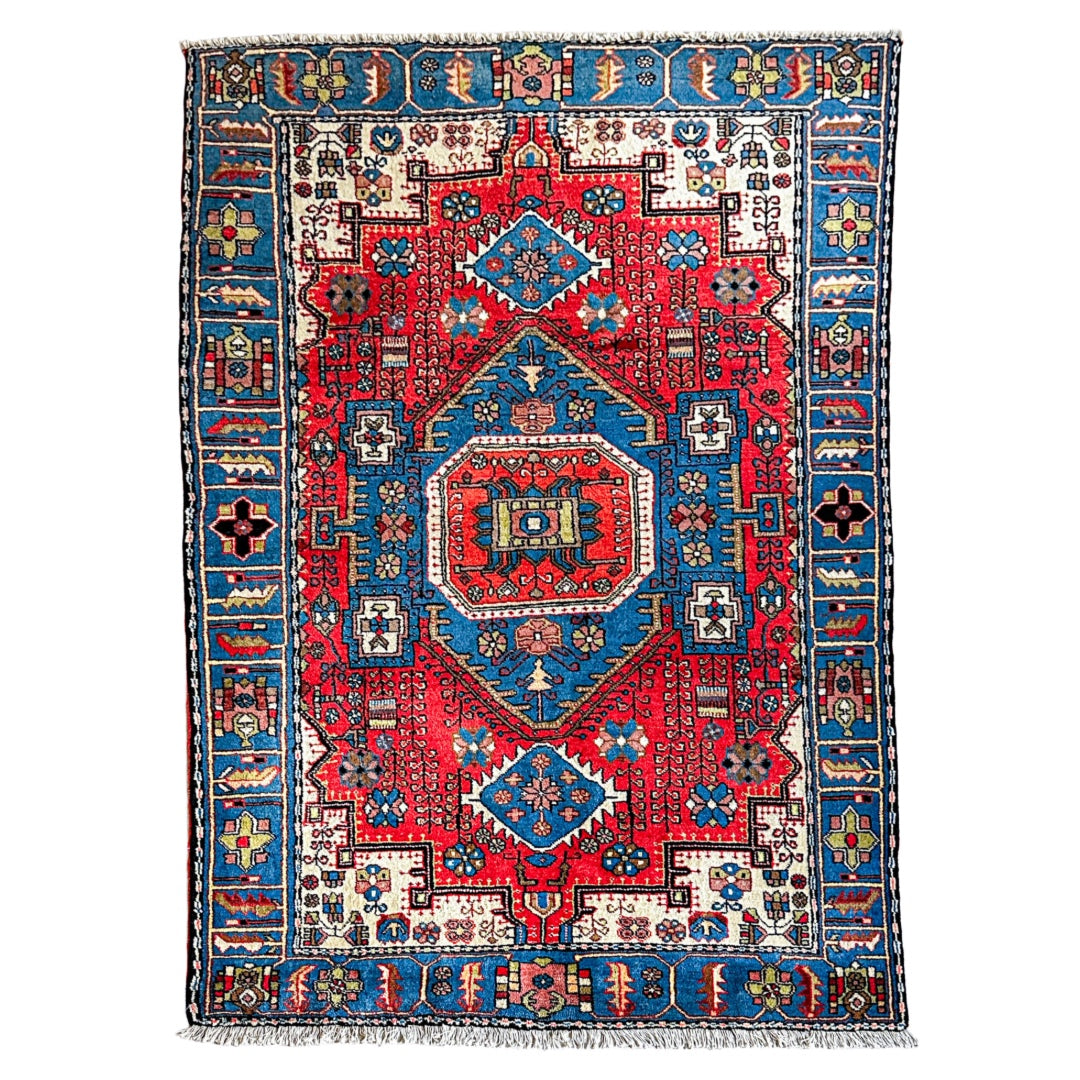 Nahawand Teppich ca. 200 × 150 cm – rot/blau & geometrisch