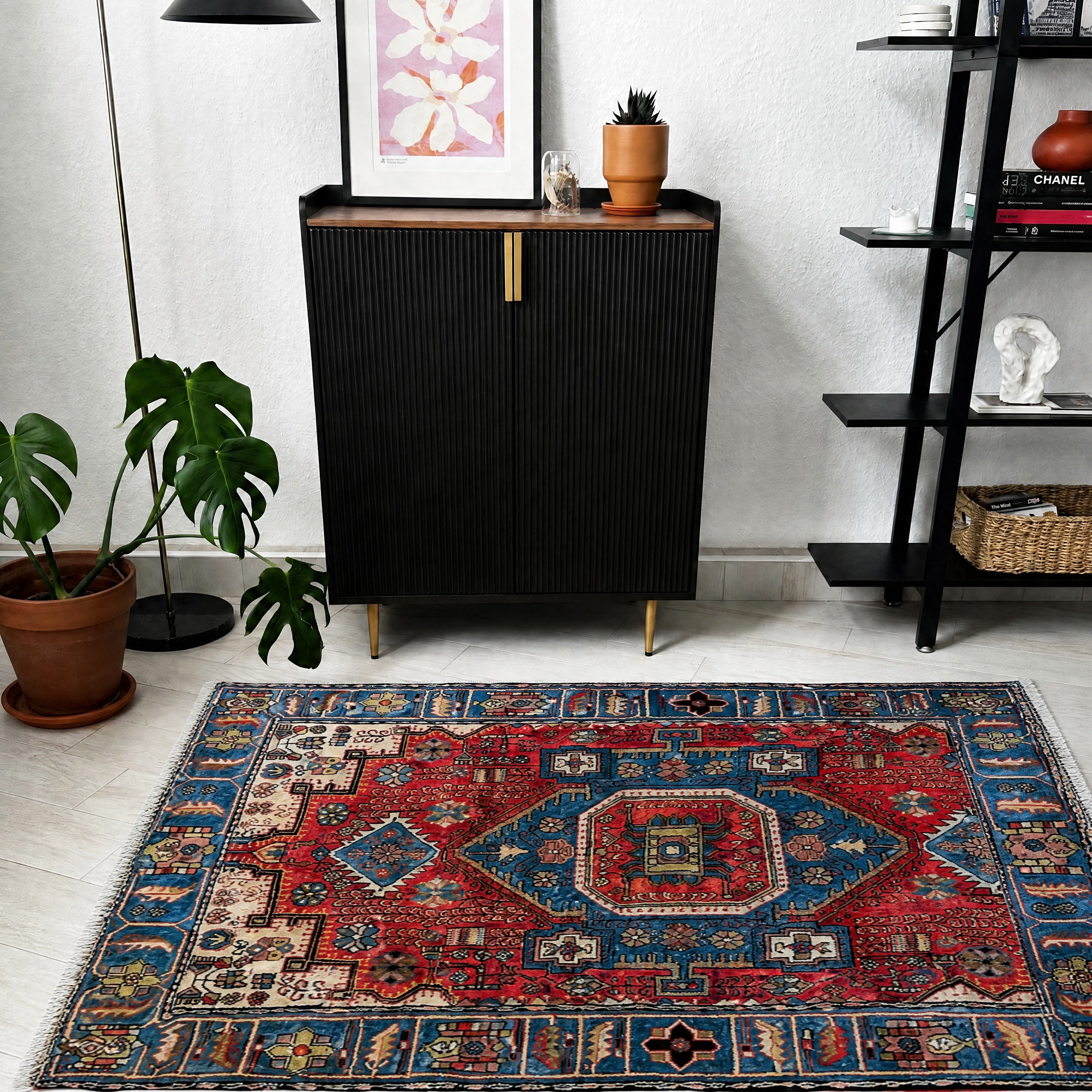 Nahawand Teppich ca. 200 × 150 cm – rot/blau & geometrisch