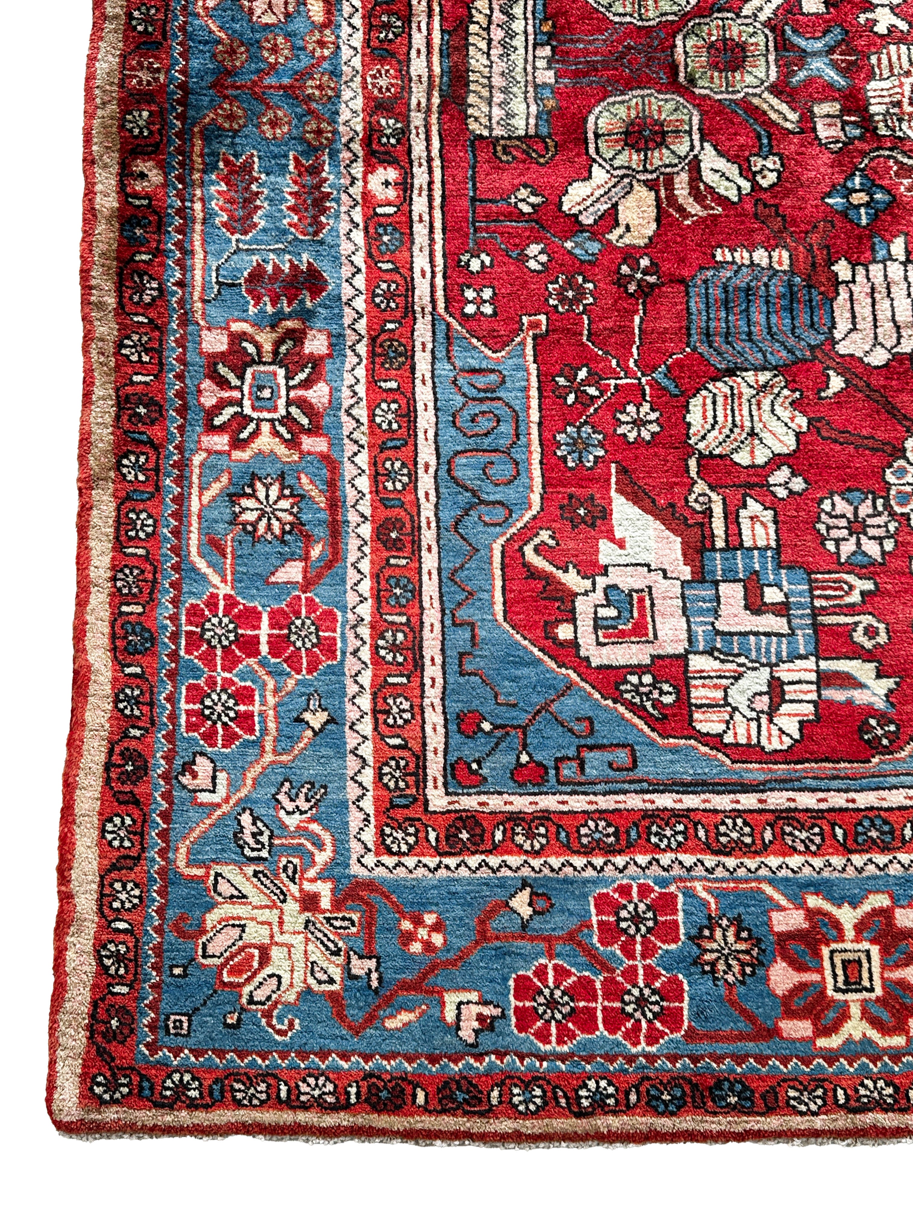 Nahawand Teppich ca. 300 × 200 cm – rot/blau & ausdrucksstark