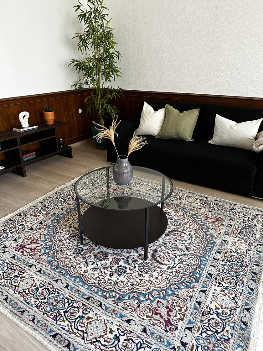 Nain Teppich ca. 200 × 200 cm – hellblau/beige & fein