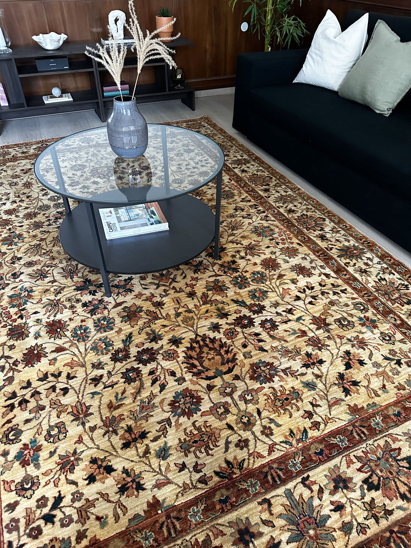 Samak Teppich ca. 300 × 250 cm – beige/braun/türkis & floral