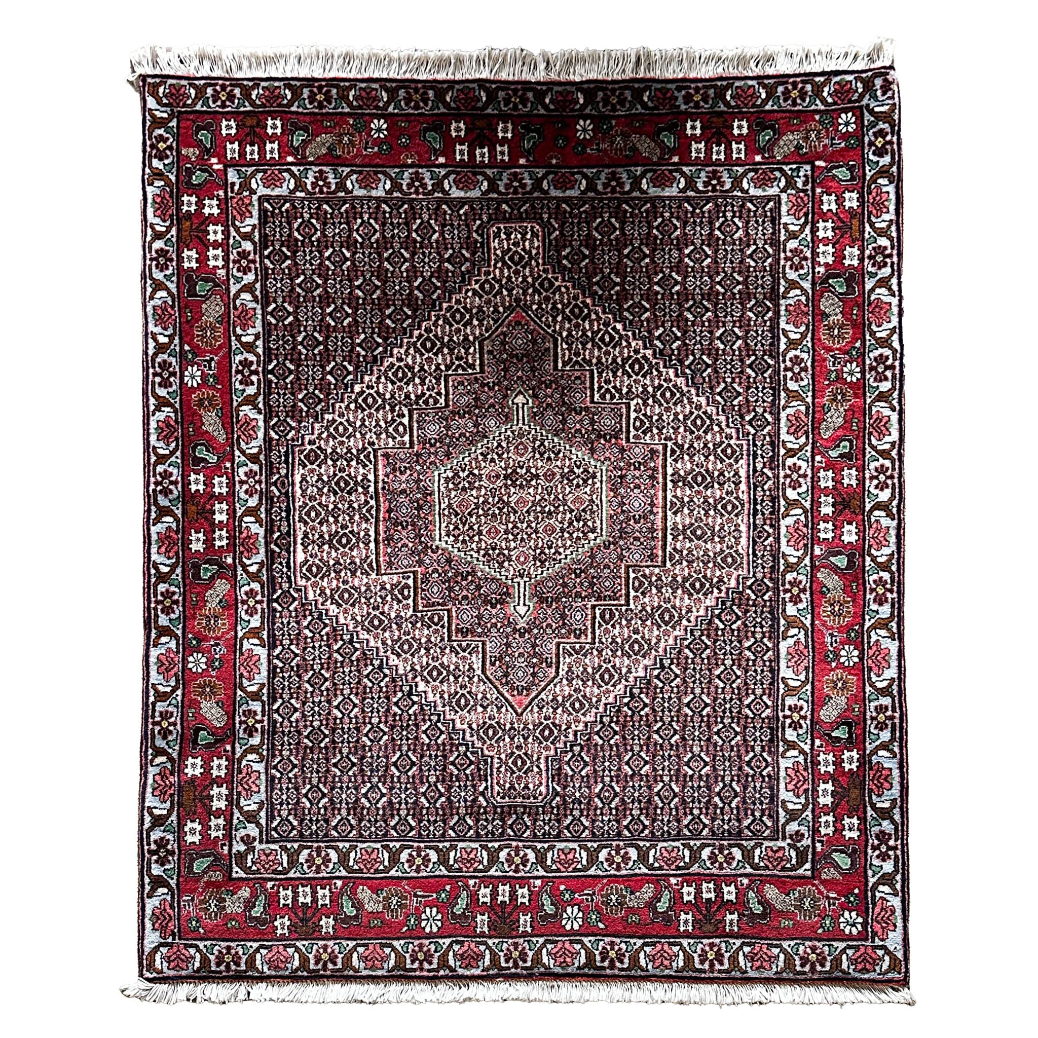Sanandaj Teppich ca. 150 × 100 cm – dunkelbraun/rot & detailreich