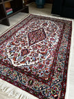 Sarough Teppich ca. 150 × 100 cm – creme/rot/blau & elegant