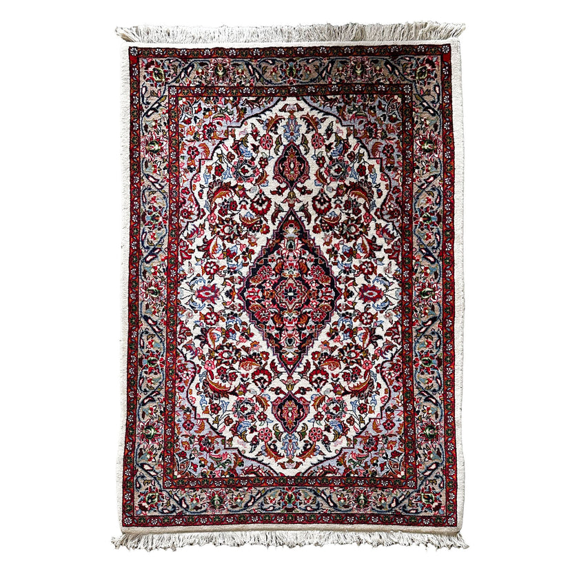 Sarough Teppich ca. 150 × 100 cm – creme/rot/blau & elegant