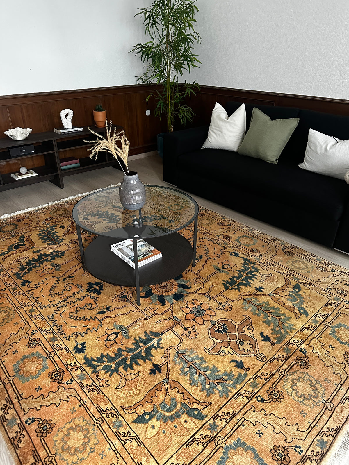 Sarough Teppich ca. 150 × 100 cm – gold/beige/petroleum & floral