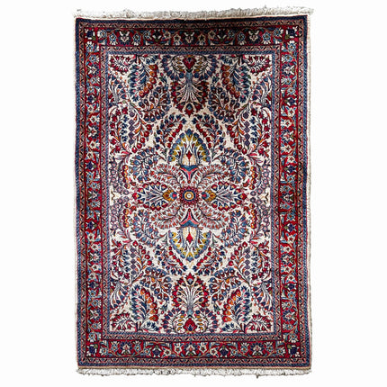Sarough Teppich ca. 150 × 100 cm – creme/rot/blau & elegant
