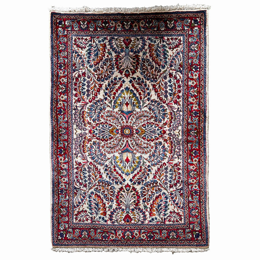 Sarough Teppich ca. 150 × 100 cm – creme/rot/blau & elegant
