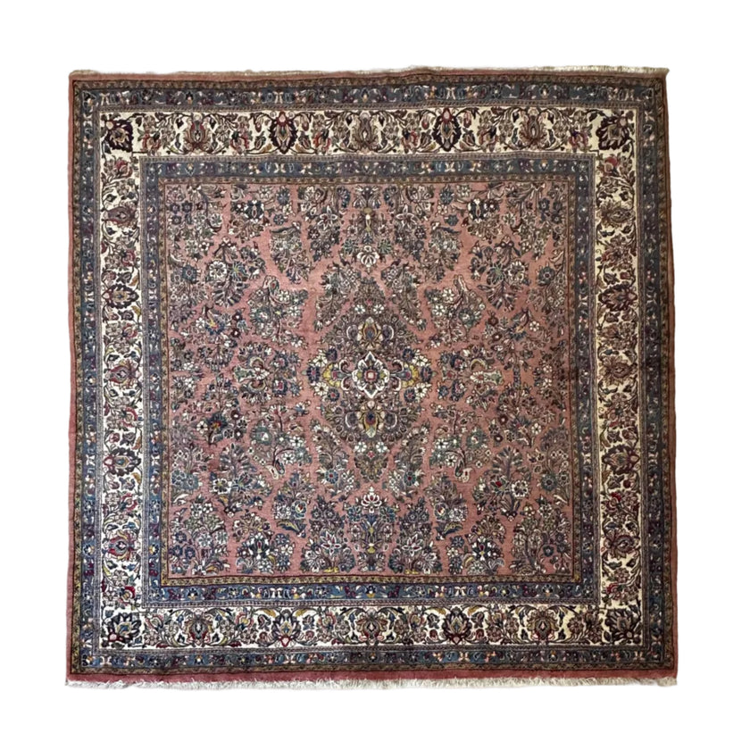 Sarugh Teppich ca. 200 × 200 cm – rosa/blau & elegant
