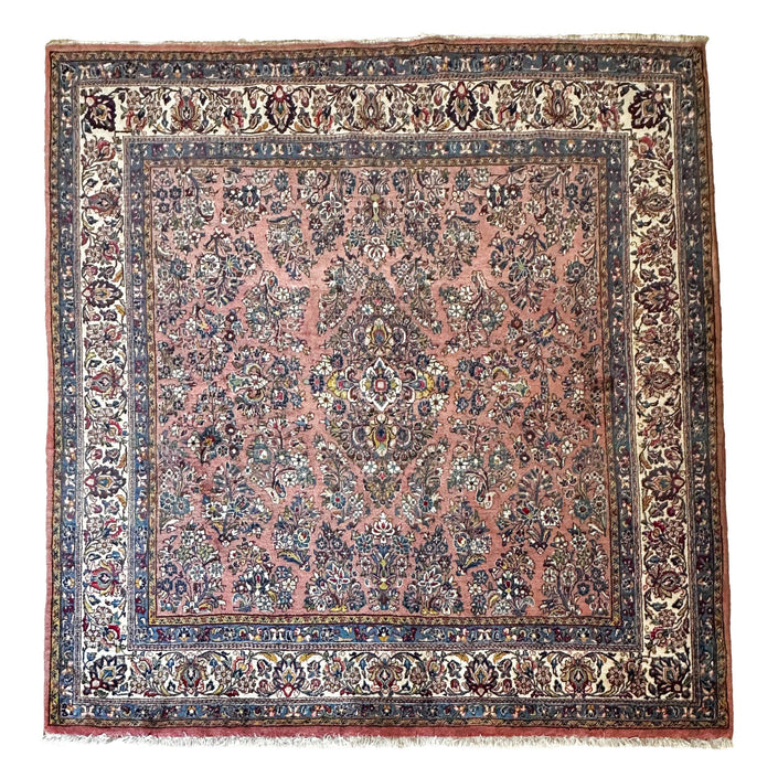 Sarugh Teppich ca. 200 × 200 cm – rosa/blau & elegant