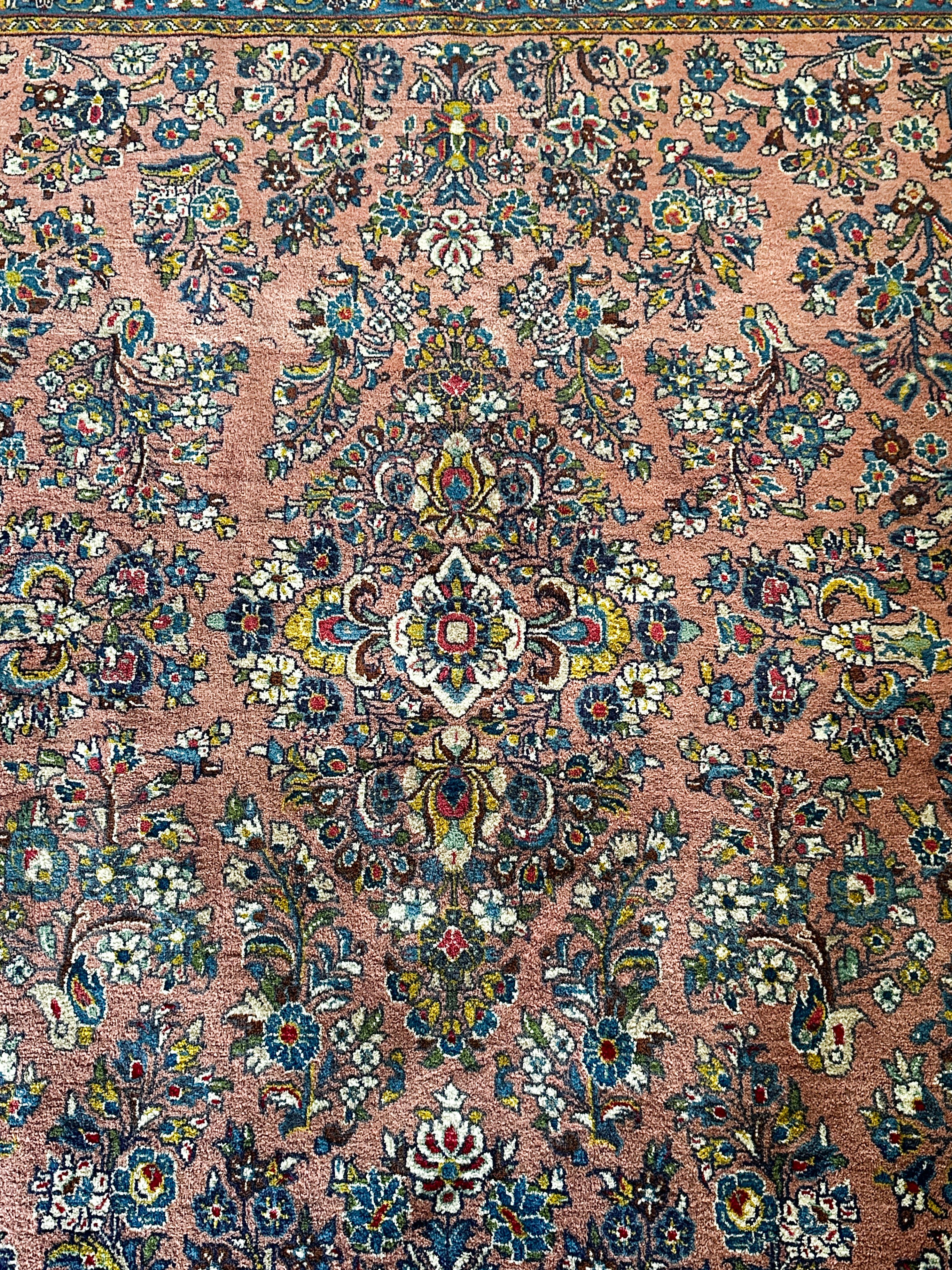 Sarugh Teppich ca. 200 × 200 cm – rosa/blau & elegant