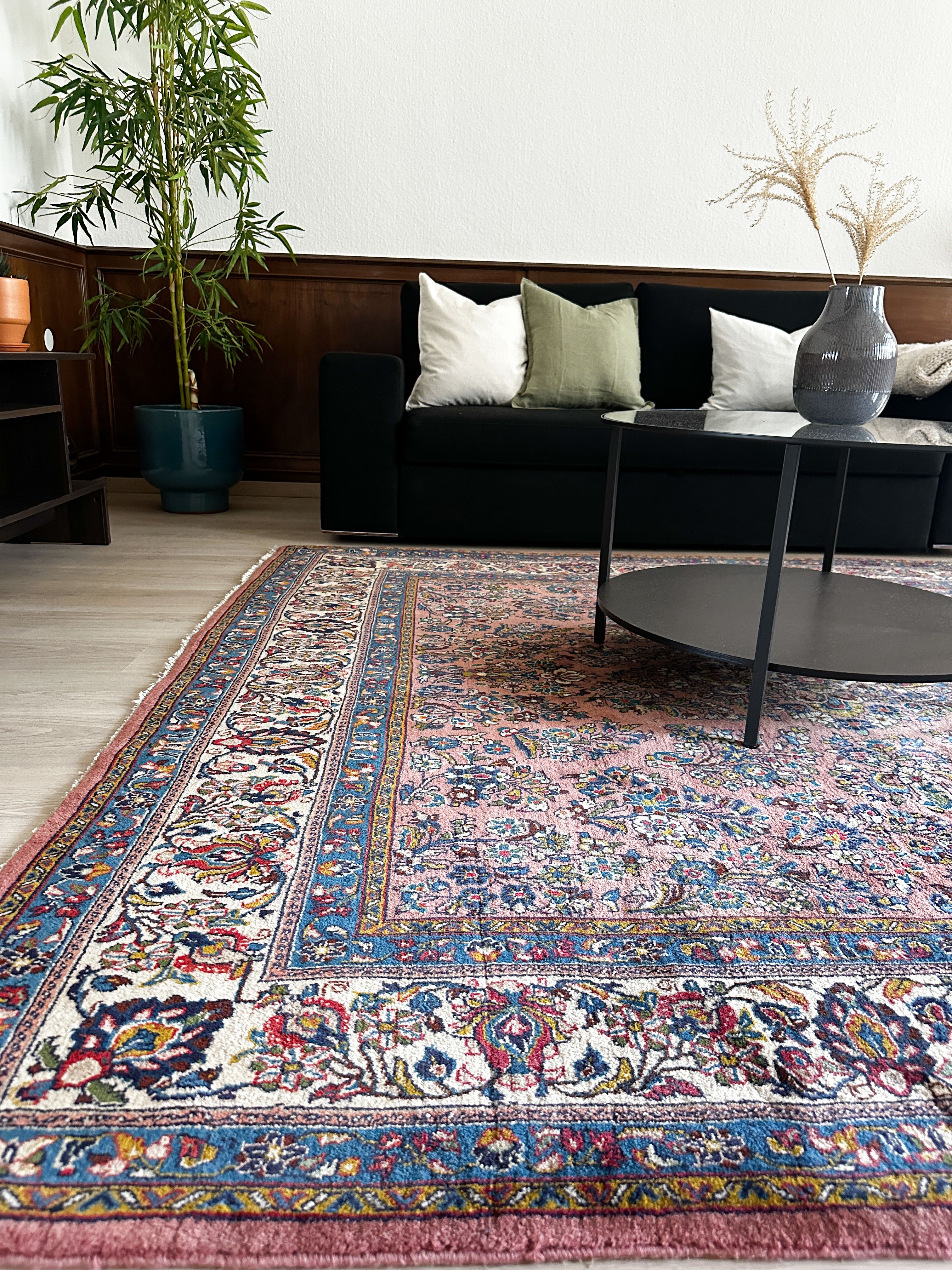Sarugh Teppich ca. 200 × 200 cm – rosa/blau & elegant