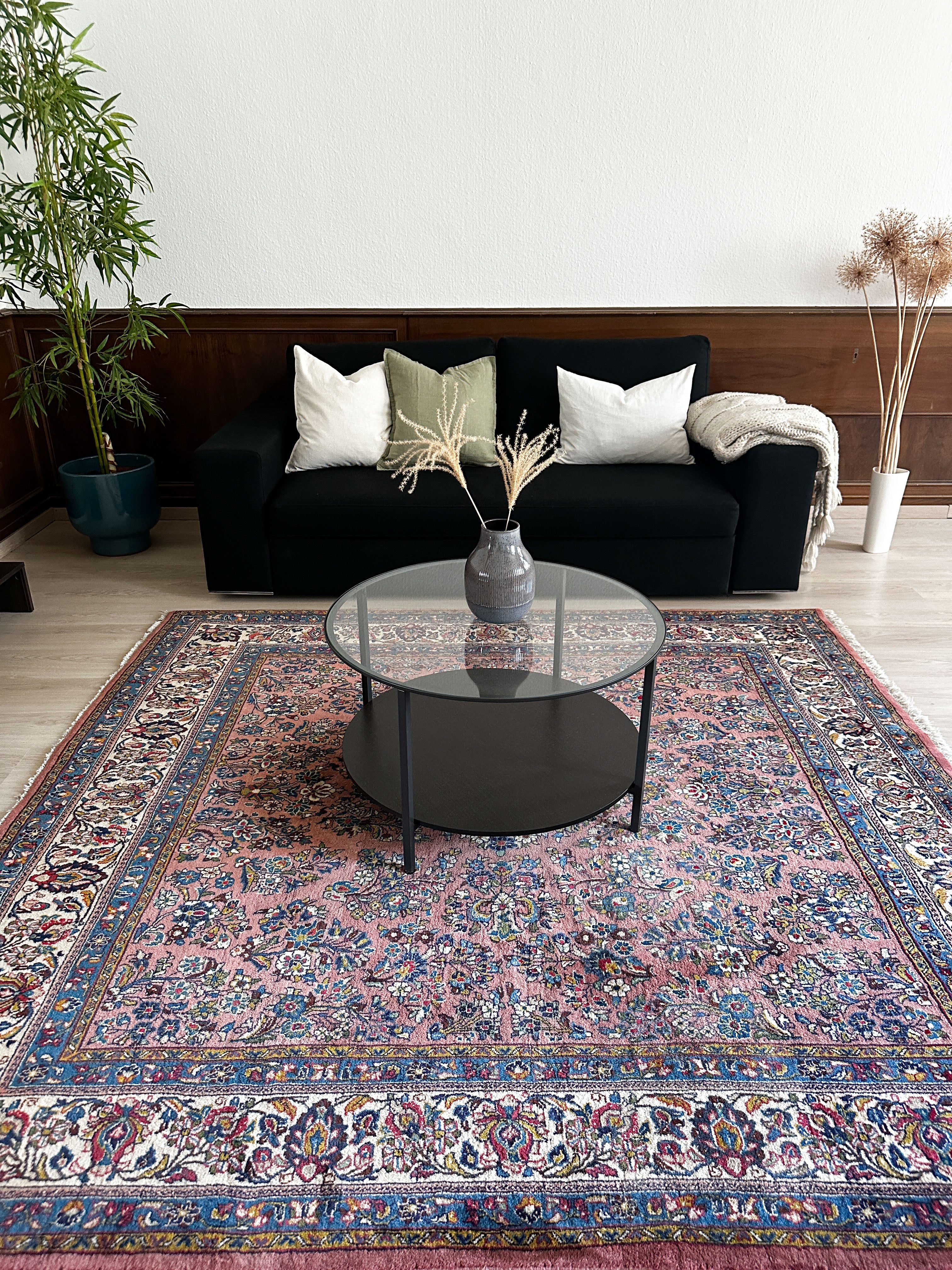 Sarugh Teppich ca. 200 × 200 cm – rosa/blau & elegant