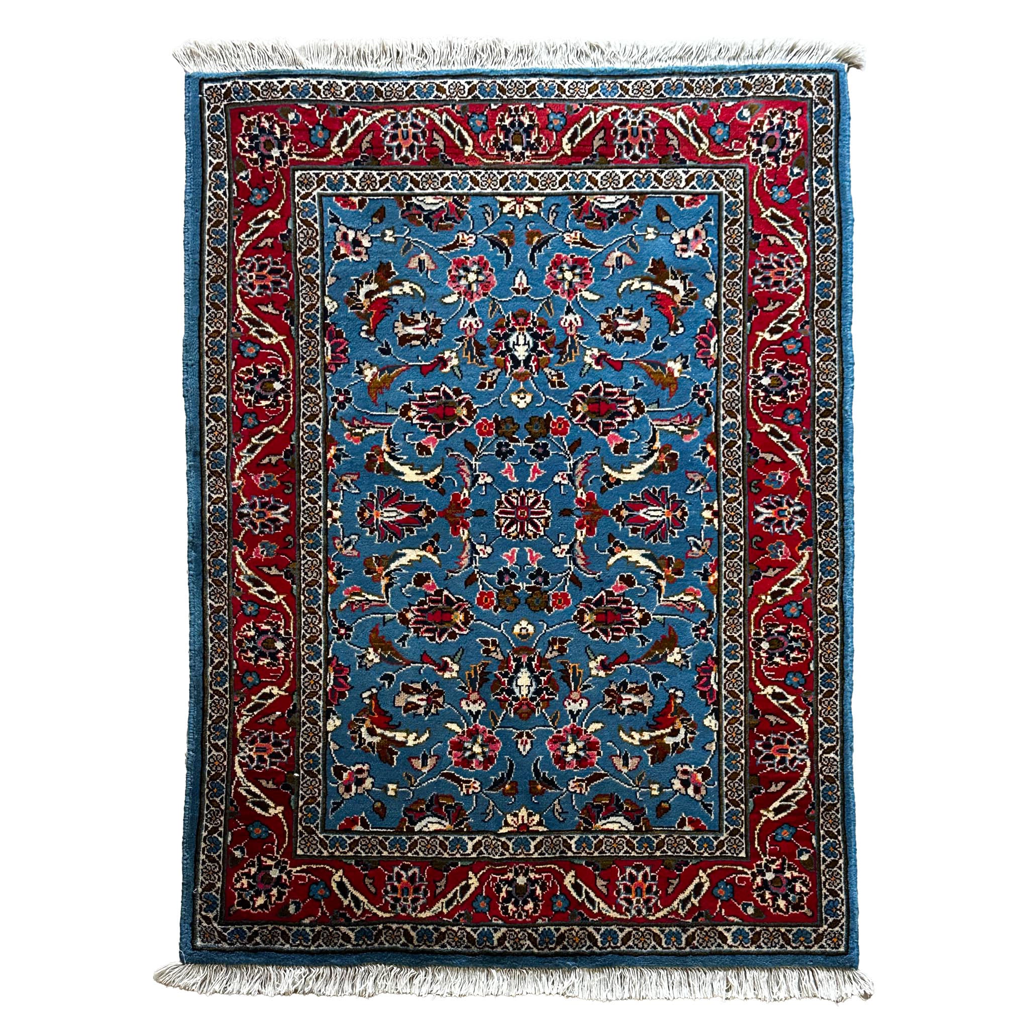 Sarough Teppich ca. 150 × 100 cm – hellblau/rot & floral