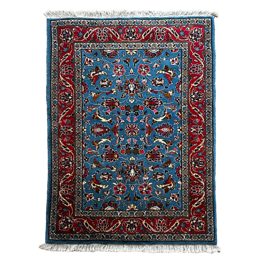 Sarough Teppich ca. 150 × 100 cm – hellblau/rot & floral