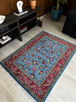 Sarough Teppich ca. 150 × 100 cm – hellblau/rot & floral