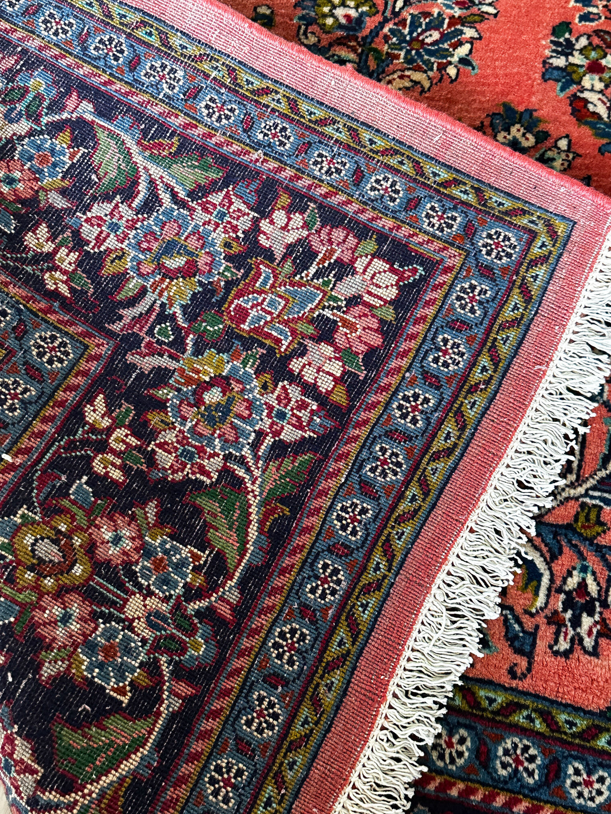Sarough Teppich ca. 300 × 250 cm – altrosa/dunkelblau & floral